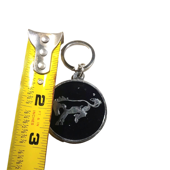Bronco Keychain Horse Logo Keychain Scratches Black Silver Tone - Picture 6 of 6